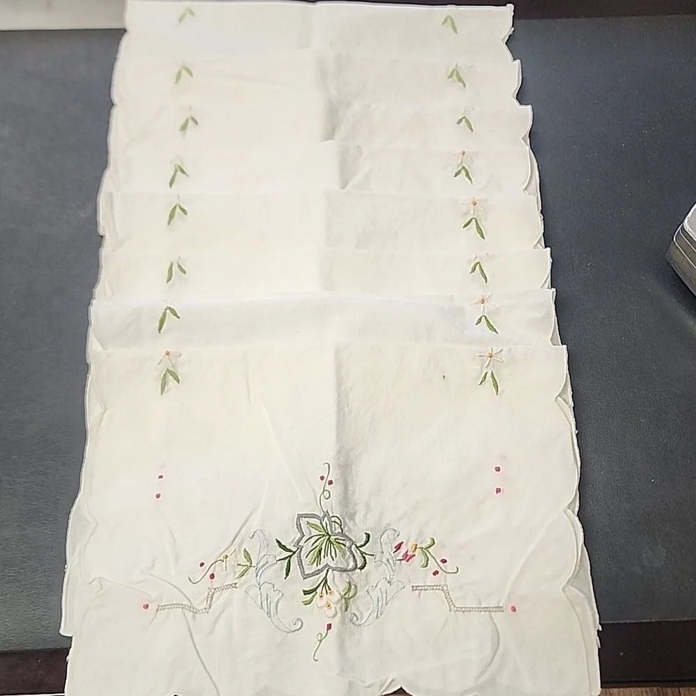 Vintage Handmade Embroidered Tea Towels & Matching Table Runner